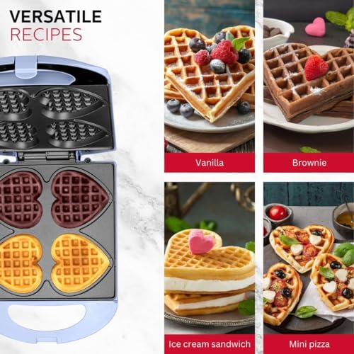 Holstein Housewares - Non-Stick Heart Waffle Maker, Mint - Makes 4 Heart-Shaped Waffles in Minutes