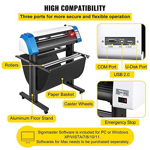 VEVOR Vinyl Cutter Machine, 28inch Vinyl Plotter, LCD Display Plotter Cutter, Adjustable Double-Spring Pinch Rollers Sign Cutting Plotter, Plotter with Signmaster Software for Design and Cut