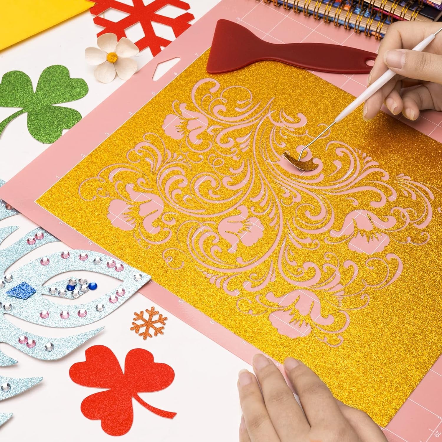 Lzerking Cutting Mat 4 Pack, Compatible with Maker/Maker 3/Air/Air 2 Accessories and Supplies Variety Replacement with Scraper Pick Needle Standard Light Strong Frabic Cut Pads Cricket Cards