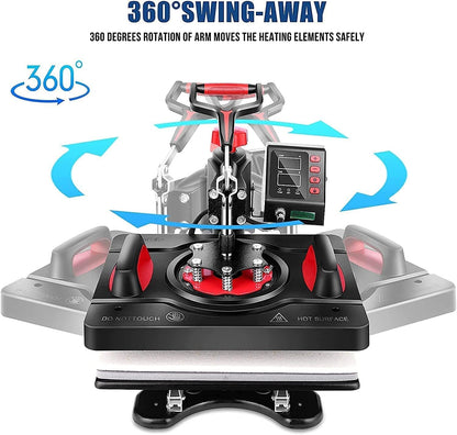 WHUBEFY Heat Press, 15X12 Inch 8 in 1 Shirt Press Multifunction Combo 360° Swing Away Digital Printing Heat Transfer Sublimation Machine Vinyl Heat Press Machine for T Shirts, Cap, Mug, Plate, DIY