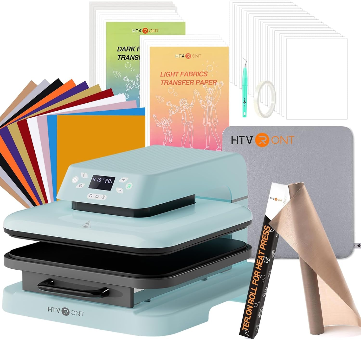 Auto Heat Press Machine for T Shirts 15 X 15 & Heat Press Accessories 52 Pcs & Teflon Sheets for Heat Press 12" X 8 FT