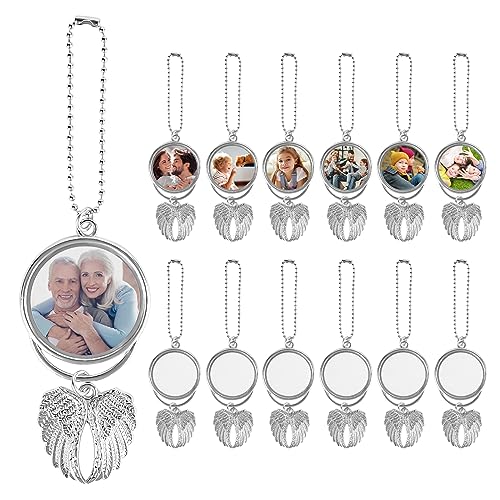 Heat Sublimation Pendant Blanks Car Hanging Ornament,Sublimation Blanks Bulk Set Hot Transfer Angel Wing Printing Pendant Jewelry Making, Gifts for Women (12pc)