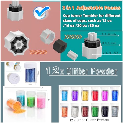 LFSUM Cup Turner for Crafts Tumbler,Tumbler Cup Spinner,Glitter Powder,Epoxy Resin kit for Tumblers for Beginners with Epoxy and Heat (4X-Cup-Blue)