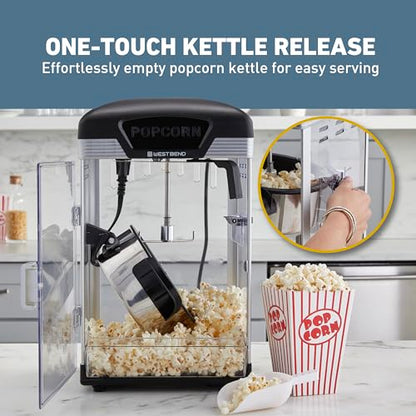 West Bend Stir Crazy Movie Theater Popcorn Popper, Gourmet Popcorn Maker with Nonstick Popcorn Kettle, Measuring Tool and Scoop , 4 Qt, Blue