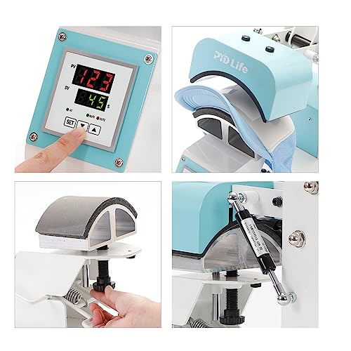 PYD Life Caps Hat Heat Press Machine Mint Green 6.5" x 3" for Sublimation Printing and HTV DIY Projects,with 2 Pieces Silicone Mats(5.9" x 3.15",5.9" x 3.74")