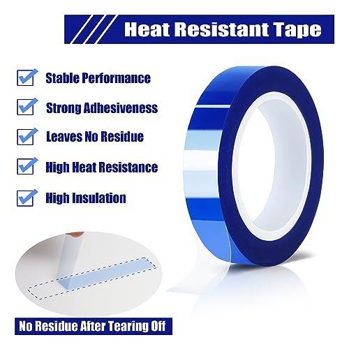 6 Rolls 10mm x16m(52FT) Blue Heat Tape High Temperature Heat Resistant Tape Heat Transfer Tape for Heat Sublimation Press Vinyl,No Residue