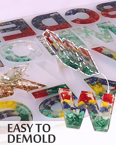 Reversed Alphabet Mold for Resin, Shine Finish 26 Silicone Letter Molds and 12 Mini Molds Set for Epoxy Resin Casting Mold Soap Clay Crafting