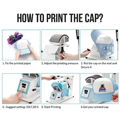 PYD Life Caps Hat Heat Press Machine Mint Green 6.5" x 3" for Sublimation Printing and HTV DIY Projects,with 2 Pieces Silicone Mats(5.9" x 3.15",5.9" x 3.74")