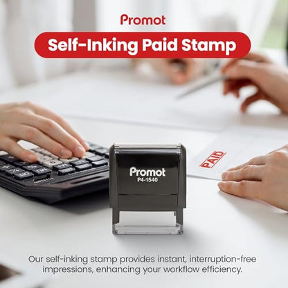 Promot Paid Stamp Self Inking Stamp - Paid Stamp for Office, Accounts Payable Stamp - Rubber Stamps for Retail Use, Red Ink Stamp, Self Inking Stamp for Business Supplies, Paid Stamper