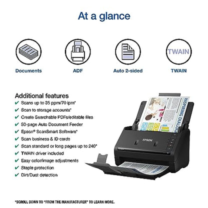 Epson Workforce ES-400 II Color Duplex Desktop Document Scanner for PC and Mac, with Auto Document Feeder (ADF) and Image Adjustment Tools