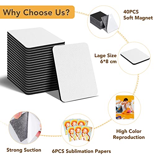 80Pcs Sublimation Magnet Blanks Set,Personalized Sublimation Refrigerator Magnet for Home Kitchen Microwave Oven Decor or Office Calendar with 40PCS Blank Rubber Pad(6x8cm),40PCS DIY Soft Magnetic