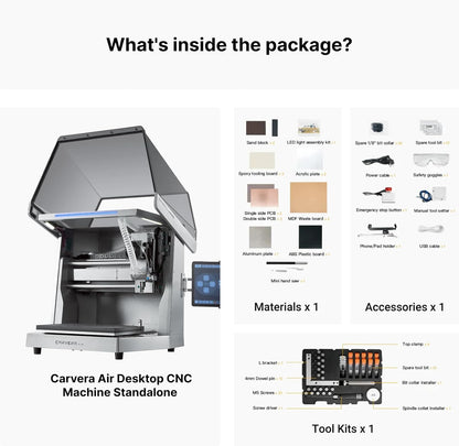 Carvera Air Desktop CNC Machine with Makera CAM, Enclosed Mini CNC Mill with Quick Tool Changer, Auto Probing, Closed-Loop Stepper Motor, High Precision 3 Axis for DIY Makers Workshops Metal Wood PCB