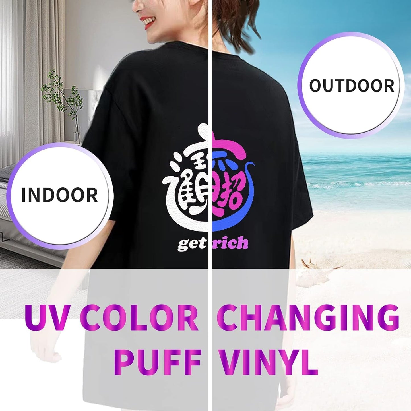 Puff Vinyl Heat Transfer & Color Changing Bundle, 6 Sheets 3D Puff HTV + 3 Sheets UV Color Change Puff Iron on HTV Vinyl for Heat Press T Shirts & Clothes, 9 Colors, 12'X10'