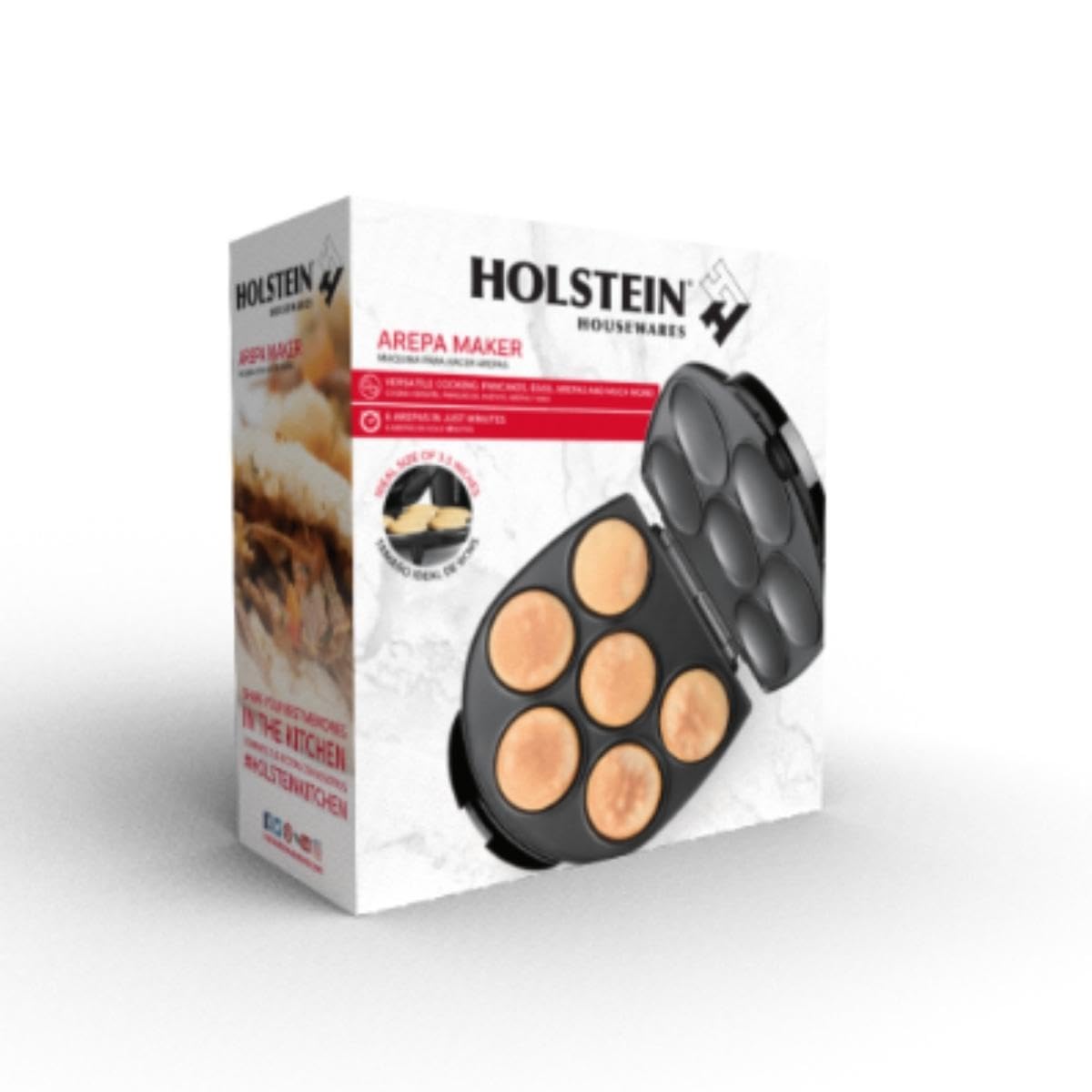 Holstein Housewares Arepa Maker - Non-Stick 6-Section Multi-Food Maker - Make Delicious Arepas, Pancakes, Corncakes, Tosti Arepa - Easy-to-Use - 6-PC - Black