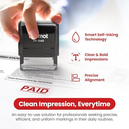 Promot Paid Stamp Self Inking Stamp - Paid Stamp for Office, Accounts Payable Stamp - Rubber Stamps for Retail Use, Red Ink Stamp, Self Inking Stamp for Business Supplies, Paid Stamper