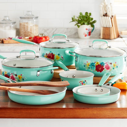 Classic Ceramic Breezy Blossom Cookware Set, 12 Piece Set