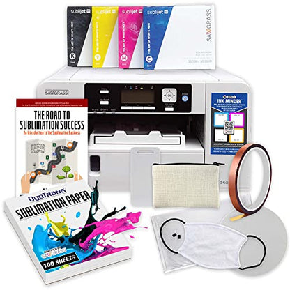 Sawgrass SG500 Sublimation Printer with SubliJet UHD Standard Kit Bundle for Sublimation Blank Printing. Includes Samples, Subli Ink, Heat Tape & Dispenser, Beginners Guide, & Paper.