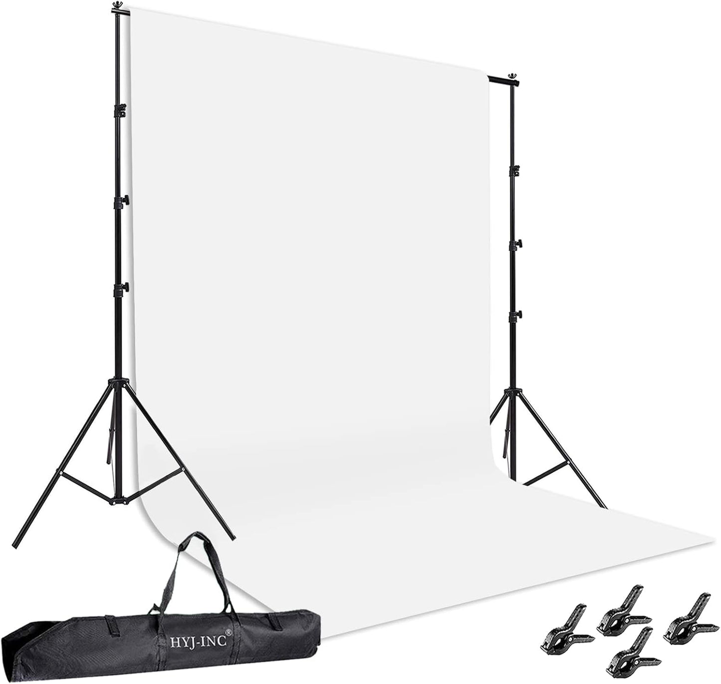 Photo Background Support System with 8.5 x 10ft Backdrop Stand Kit, 100% White Cotton Muslin Backdrop,Clamp, Carry Bag for Photography Video Studio