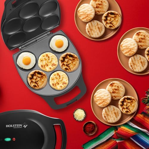 Holstein Housewares Arepa Maker - Non-Stick 6-Section Multi-Food Maker - Make Delicious Arepas, Pancakes, Corncakes, Tosti Arepa - Easy-to-Use - 6-PC - Black