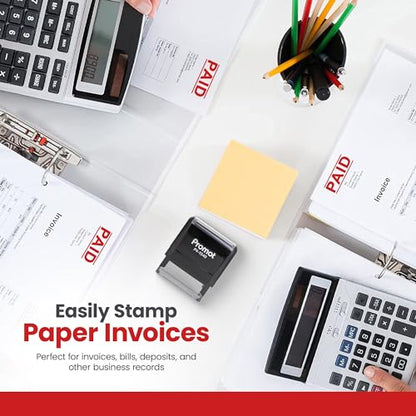 Promot Paid Stamp Self Inking Stamp - Paid Stamp for Office, Accounts Payable Stamp - Rubber Stamps for Retail Use, Red Ink Stamp, Self Inking Stamp for Business Supplies, Paid Stamper