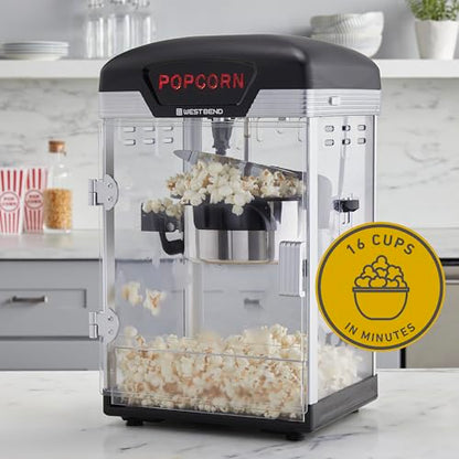 West Bend Stir Crazy Movie Theater Popcorn Popper, Gourmet Popcorn Maker with Nonstick Popcorn Kettle, Measuring Tool and Scoop , 4 Qt, Blue