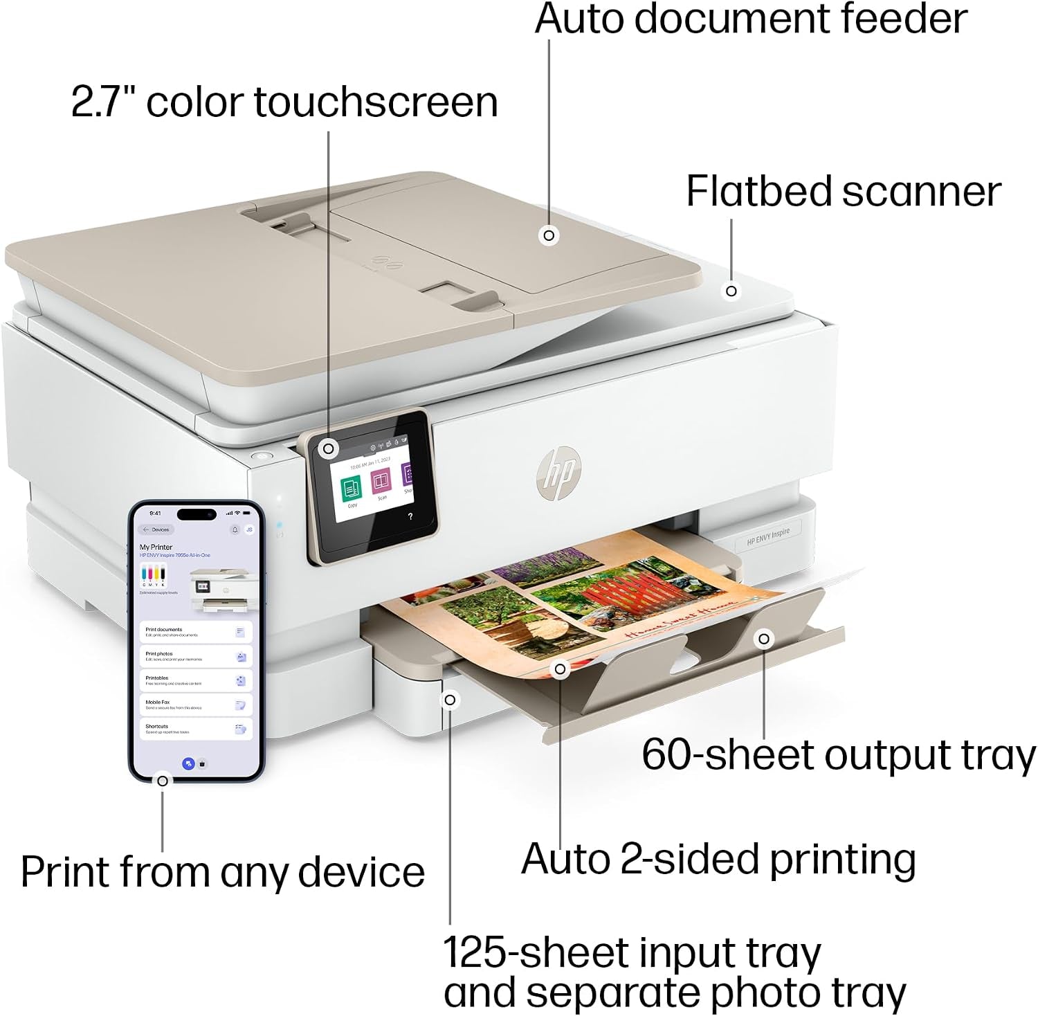 HP Envy Inspire 7955E Wireless Color Inkjet Printer, Print, Scan, Copy, Easy Setup, Mobile Printing, Best-For-Home, 3 Month Instant Ink Trial Included, Ai-Enabled (1W2Y8A)