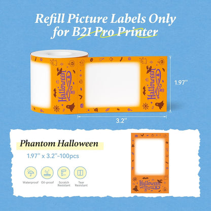 NIIMBOT Photo Papers Only Compatible with Pro Series Label Makers, 2''X3.2'' (50X80Mm) Hallowen Labels, Sticker Labels for Trick or Treat