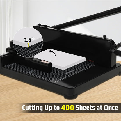 Vagbstu Guillotine Paper Cutter Heavy Duty 400 Sheet Capacity,Solid Steel with HSS Blade,Industrial Commercial Trimmer for Office,School,Print Shop,Safety Lock & Clear Grids (A4-12'' Paper Cutter)