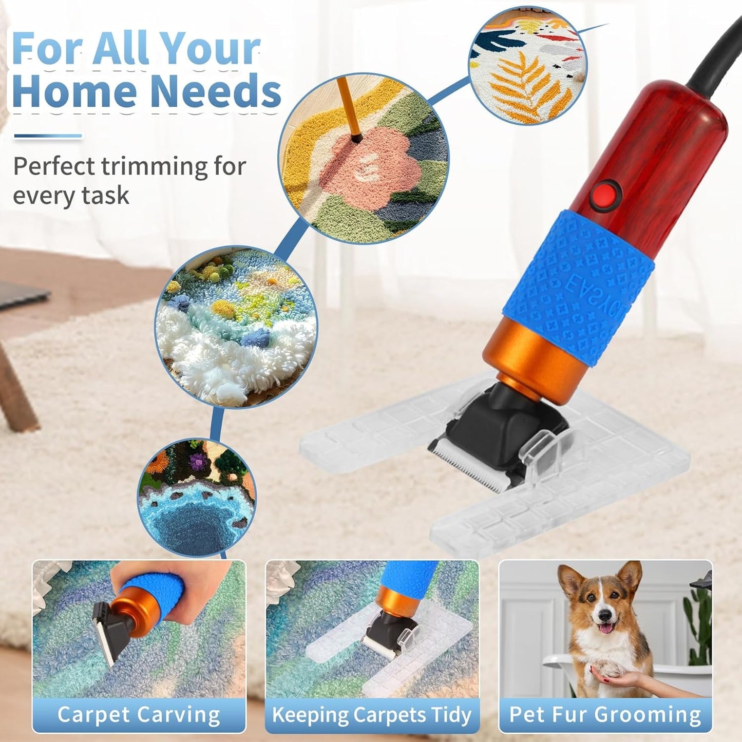 Rug Tufting Gun Kit with Carpet Trimmer, 2 in 1 Cut & Loop Pile Tufting Gun with Tufting Cloth, Rug Making Kit for Beginners