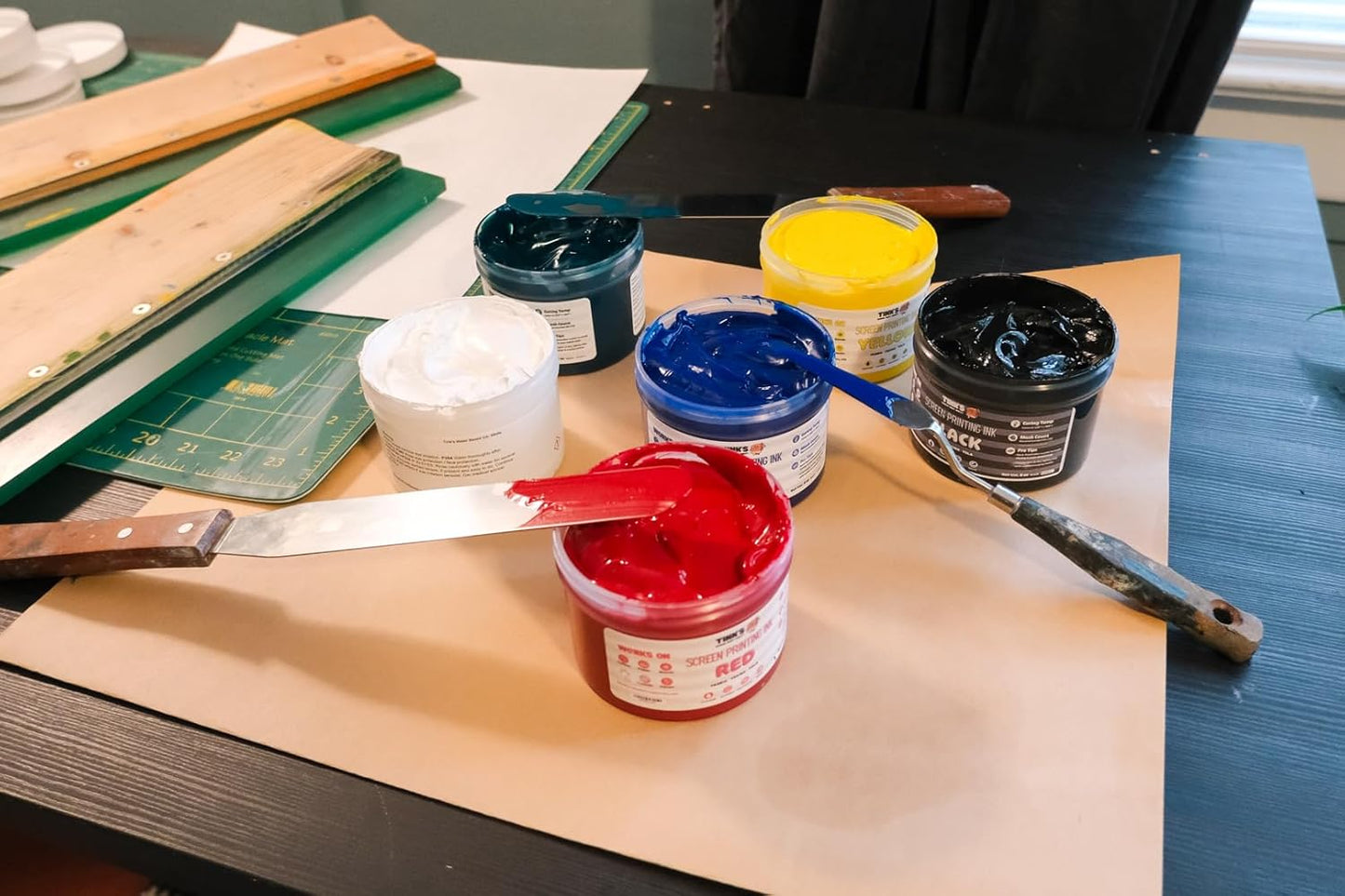 Tinks® Screen Printing Ink Set (6 Color - 4 Oz.) —Screen Printing Fabric Ink for Cotton and Polyester, for Silk Screens and Linocut, Opaque Fabric Paint—Paintmaking Supplies for Shirts and Tote Bags