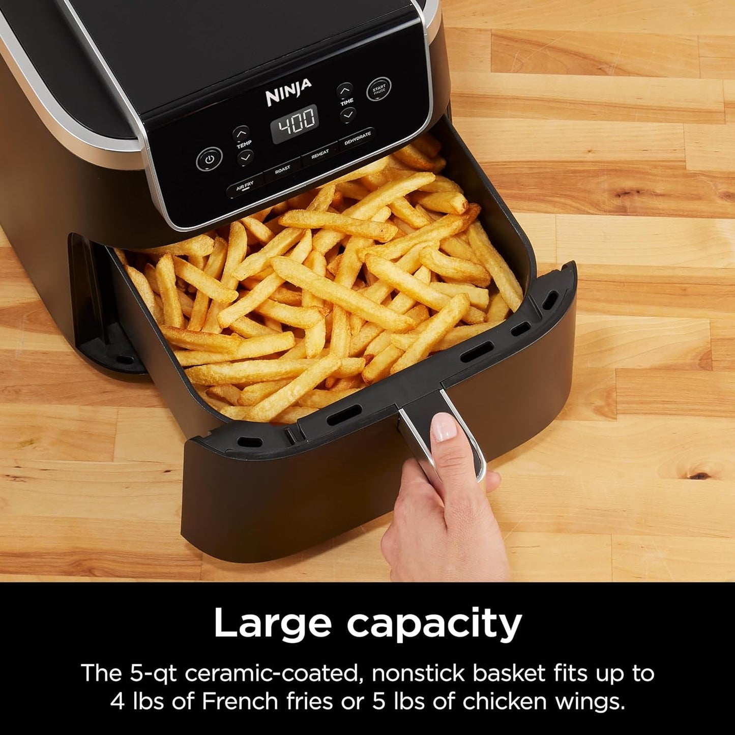 Ninja | Air Fryer | 4-In-1 Pro Air Fry, Roast, Reheat, Dehydrate | 5QT Capacity Fits up to 4Lbs of French Fries | 400F Max Temp | Nonstick Basket & Crisper Plate | 120V | Grey | AF141