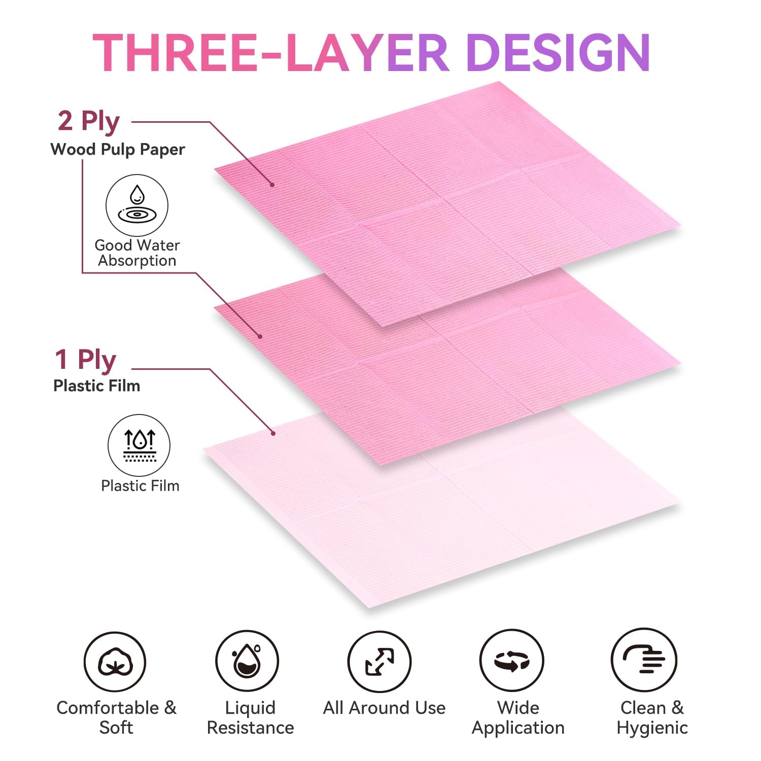 Makartt Disposable Nail Mats, 50 Pcs 3-Ply Absorbent Nail Table Pads with PE Backing, 18” X 13” Nail Desk Protection for Manicure Pedicure, Acrylic Gel Practice, Salon & Home DIY (Pink)