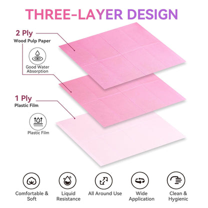 Makartt Disposable Nail Mats, 50 Pcs 3-Ply Absorbent Nail Table Pads with PE Backing, 18” X 13” Nail Desk Protection for Manicure Pedicure, Acrylic Gel Practice, Salon & Home DIY (Pink)