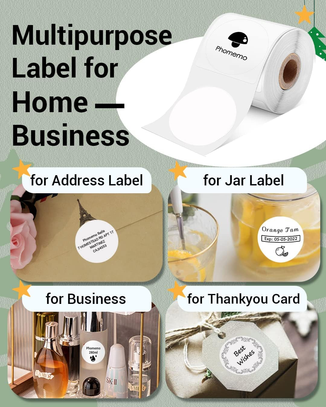 Phomemo Labels- 3 Rolls M110/M100/M220/M221/M150/M250/M108 round Circle Thermal Paper 1.96" X 1.96"（50X50 Mm, Thermal Sticker round Label for Small Business, Name Labels for Kids, School