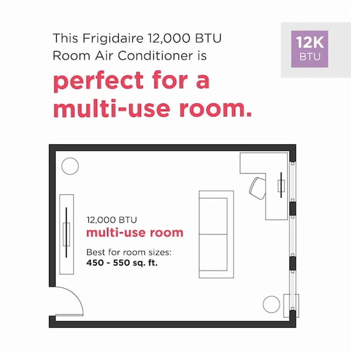 12,000 BTU Window Room Air Conditioner with Wi-Fi up to 550 Sq Ft, White