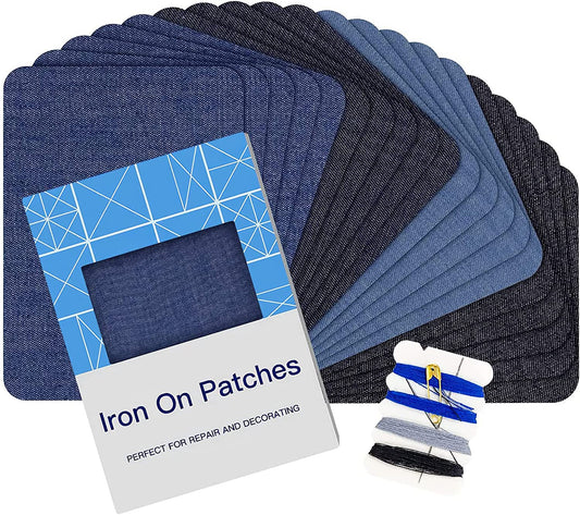 Iron on Patches for Clothes, 20PCS Iron on Patches for Jeans 3" by 4-1/4", 4 Shades of Cotton Denim Clothing Repair and Decoration Kit for DIY Repair, Crafting, Embellishment