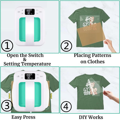 Heat Press Machine for T Shirts, 7" × 5" Portable Mini Heat Press Fast Even Heat, Easy Press T Shirt Printer Machine with Insulated Base,For Sublimation, Htv, Heat Transfer Projects(Green)