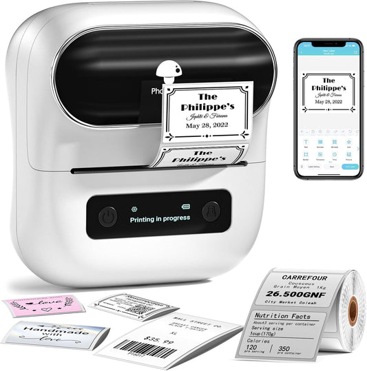 Phomemo M220 Label Maker Starter Pack, 3 Inch Bluetooth Thermal Label Printer with 100 Premium Label(40×30Mm),Portable Barcode Printer for Small Business Office Organization, Ios Android PC Compatible