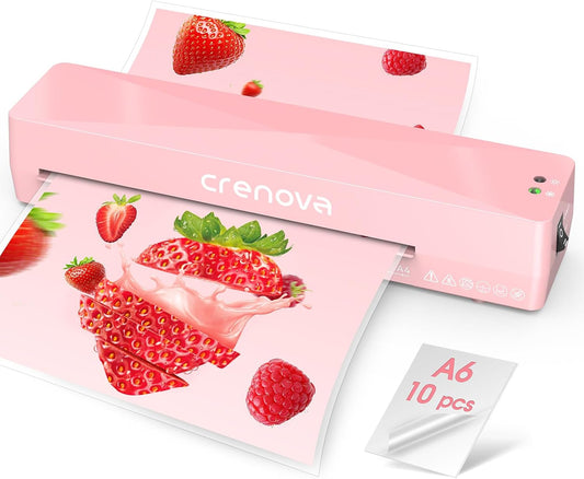 Crenova Laminator Machine with 10 Laminating Sheets, A4 Laminating Machine | Hot & Cold with Fast Warm Technology, Thermal Laminator 9 Inch for Home Office School Business Pink