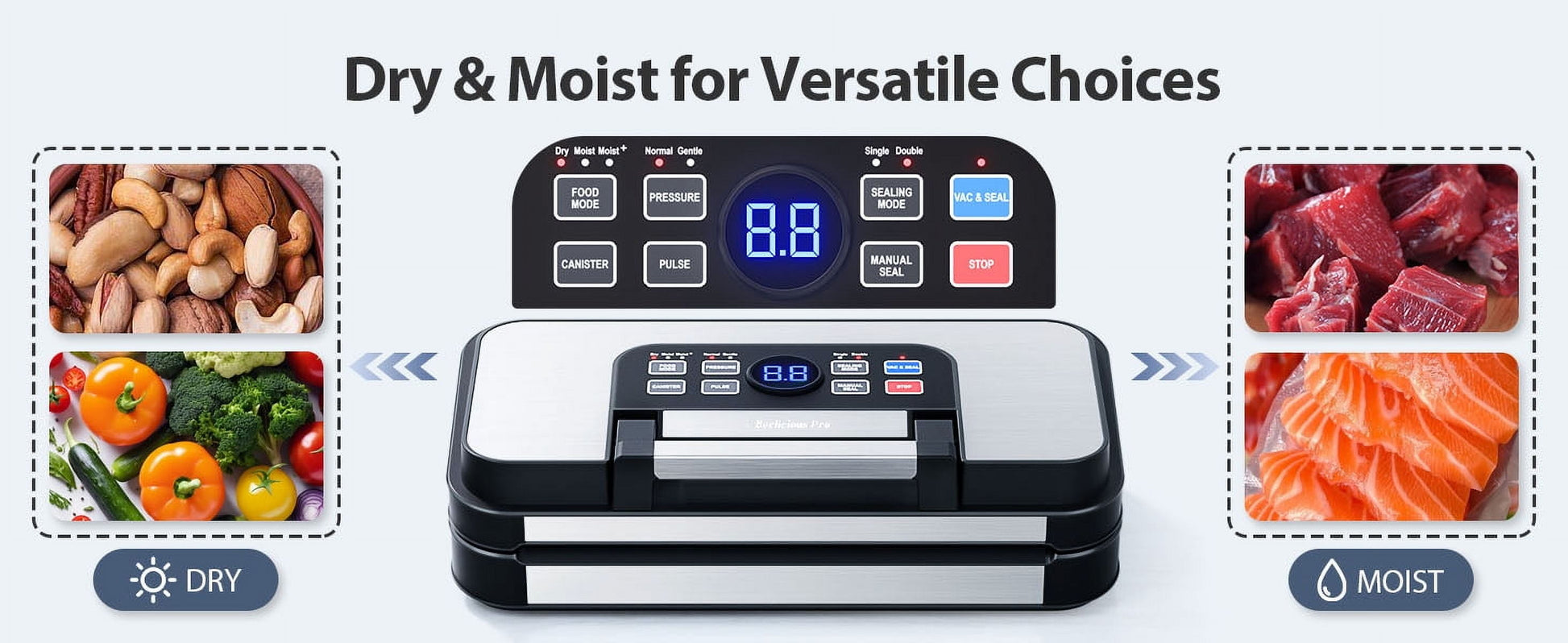 95Kpa Powerful Vacuum Sealer, Aeitto Food Sealer with 10-In-1 Functions, Easy-Lock Handle, Double Heat Seal & Double Pump, for Food with Bags Storage, Built-In Cutter,Stainless Steel