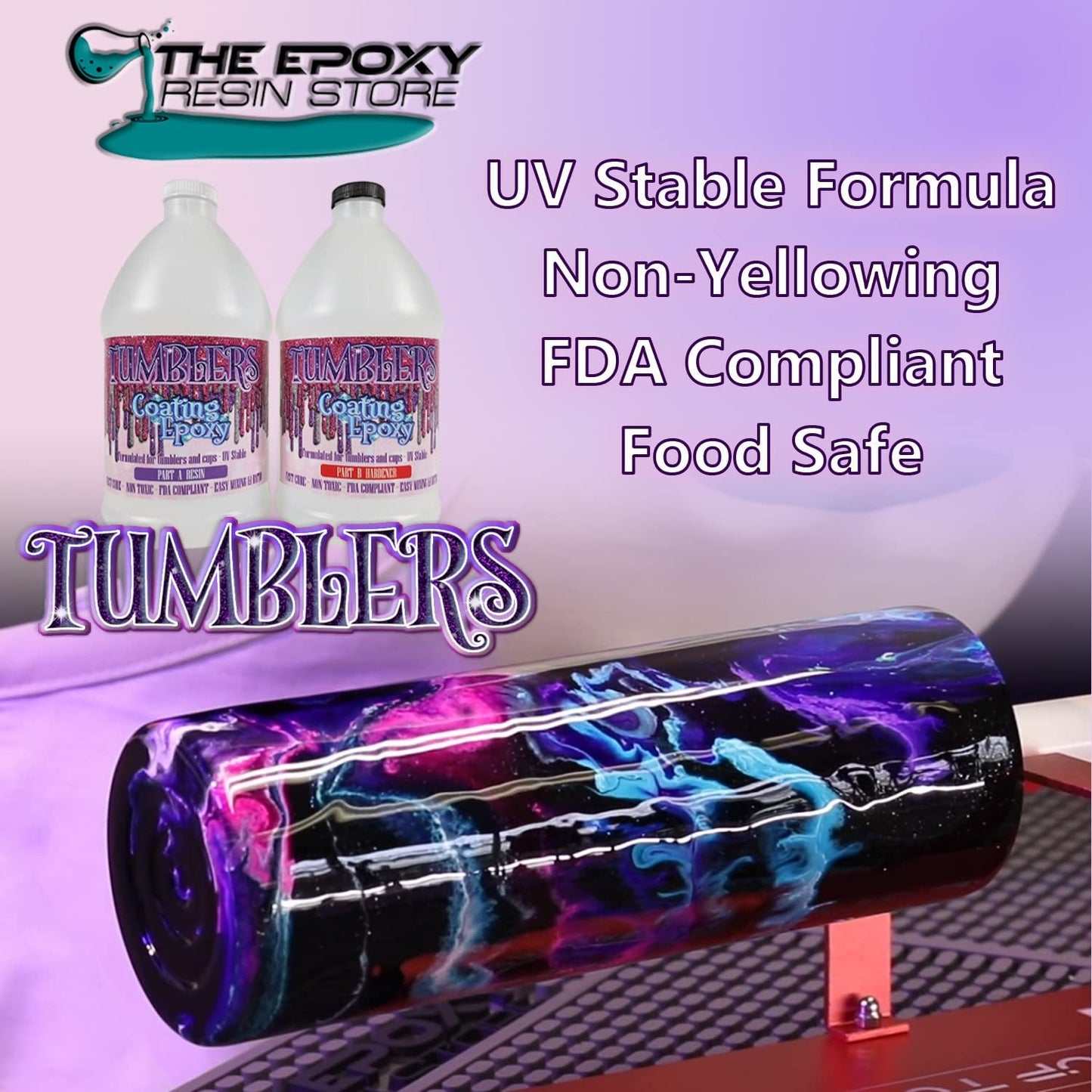 The Epoxt Resin Store - Tumbler Coating Epoxy Resin, Super Gloss Shine, Fast Cure, Self Leveling, Low Odor, Easy Mixing (1-1), UV Stable, 2 Part 1 Gallon Kit
