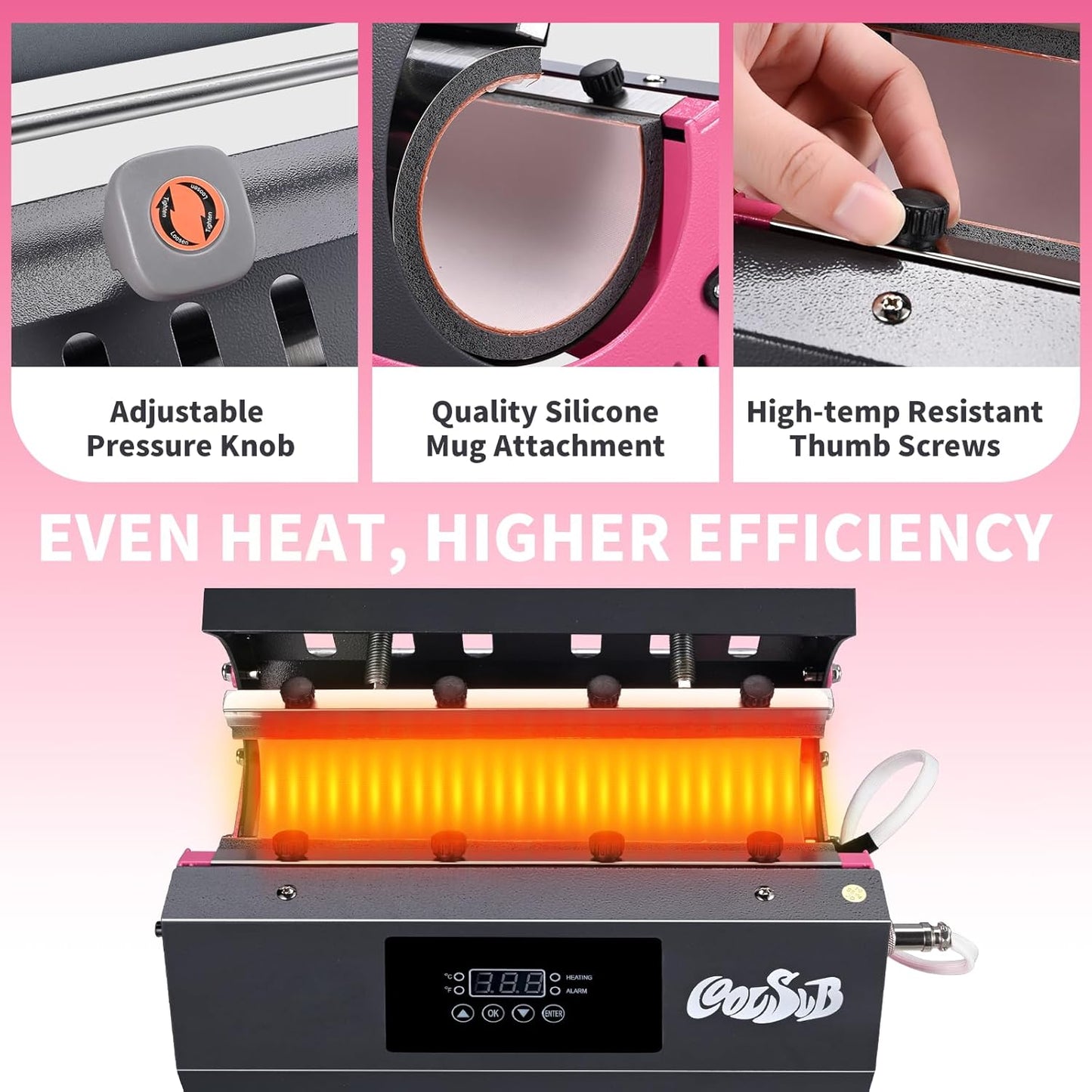 Tumbler Heat Press Machine, Mug Press Machine for 30Oz 20Oz, Sublimation Blank Skinny Tumbler Glass Jar Can 11-16Oz Mugs, Heat Transfer Print for Sublimation Tumblers, Cups, Mugs Hot Pink
