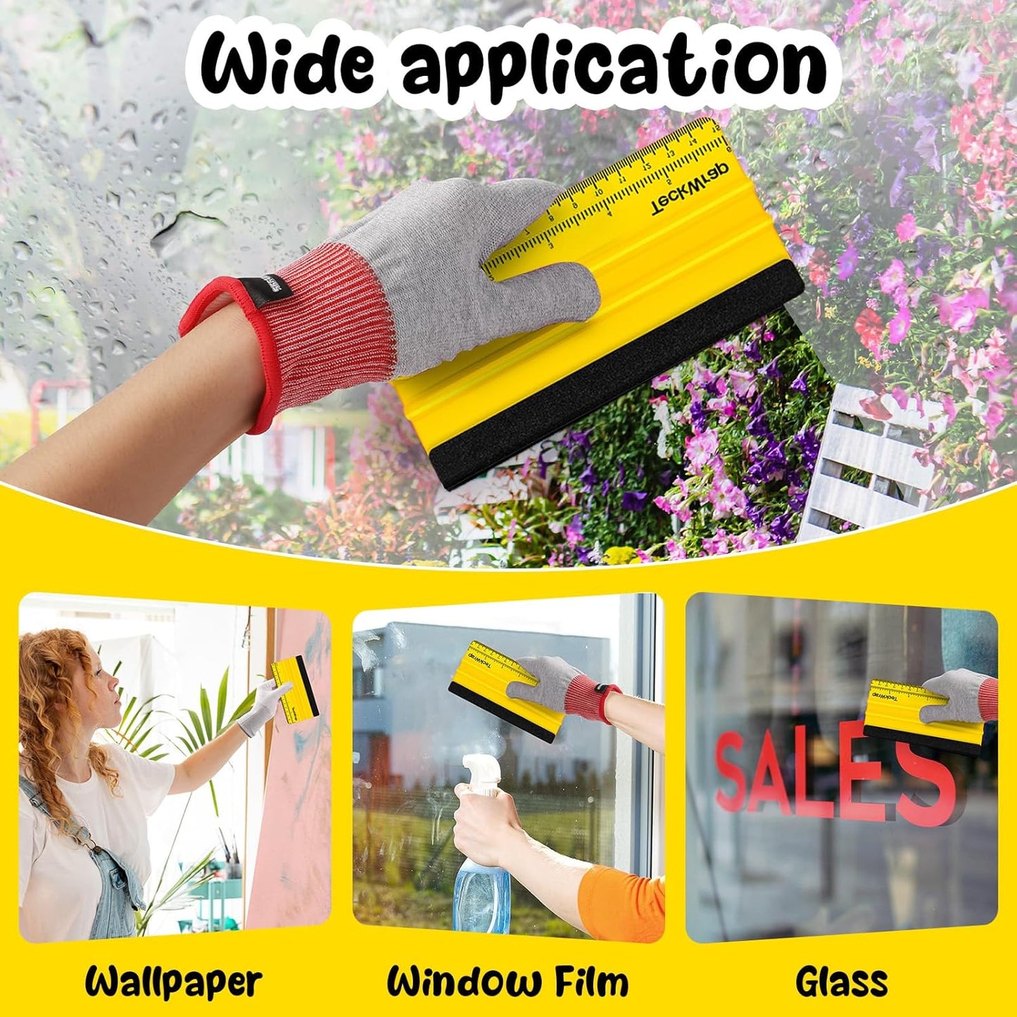 2 PCS Professional Plastic Felt Squeegee for Vinyl Decals, Inkjet Vinyl Sticker Paper, and Wallpaper - 6"X2.9"Decal Squeegee Tool, Scratch-Free Application (Yellow)
