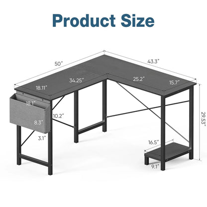 50 Inch L Shaped Computer Desk with CPU Stand, Corner Gaming Desk for Home Office