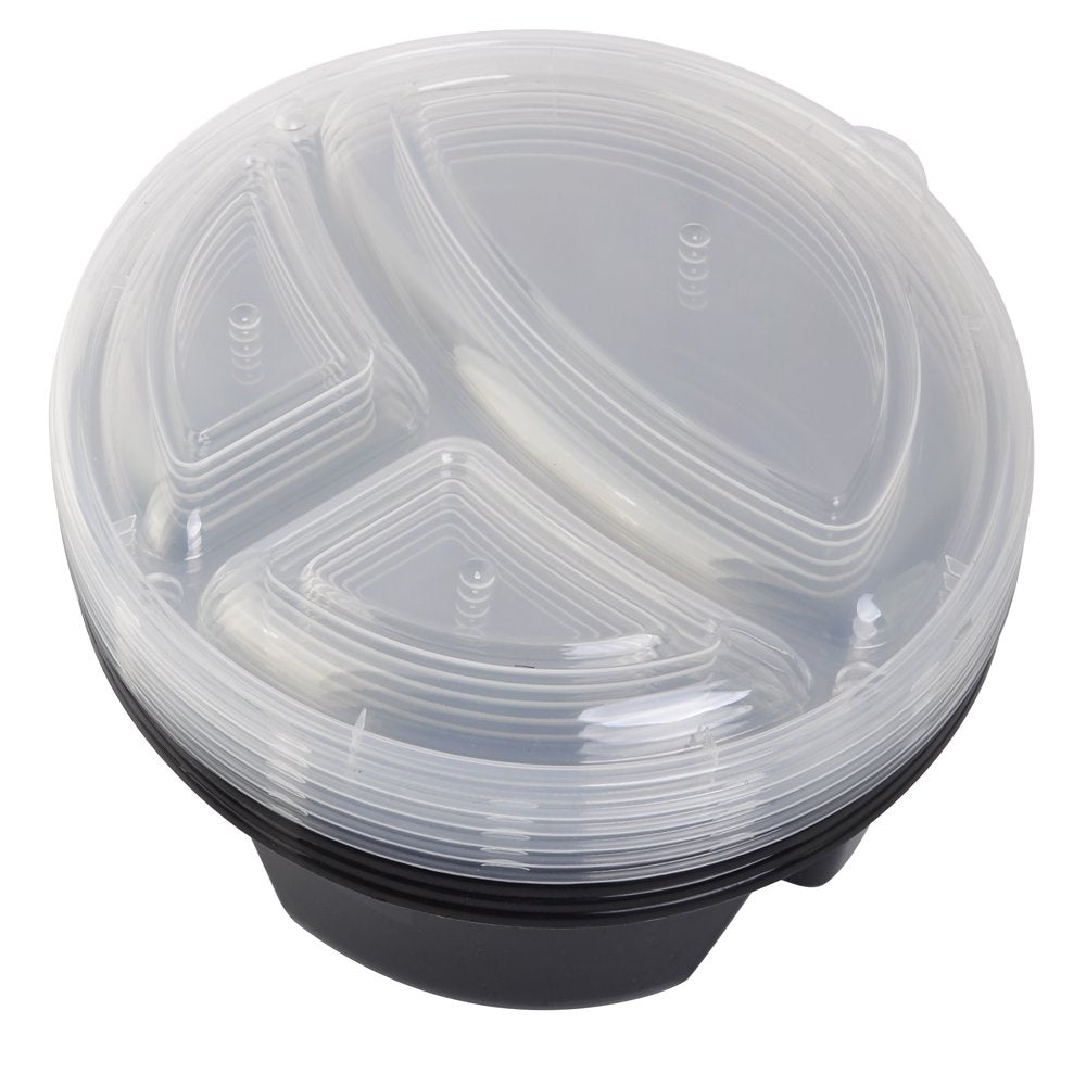 3-Compartment 1L round Meal Prep Food Storage Container, 5 Pack