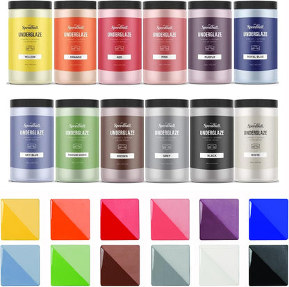 Speedball 001080 Underglaze Deluxe School Pack, 12-Pack, 16 Oz, Multicolor