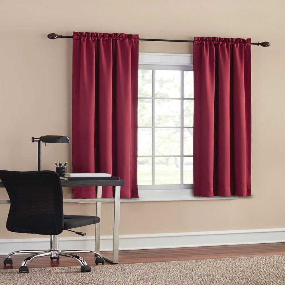 Solid Color Room Darkening Rod Pocket Curtain Panel Pair, Set of 2, Red, 30 X 63