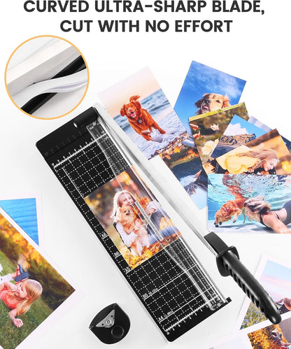 Paper Cutter 12 Inch, 12 Sheet Capacity, Heavy Duty Paper Cutter for Cardstock, Guillotine Paper Trimmer for Crafting, Classroom and Office