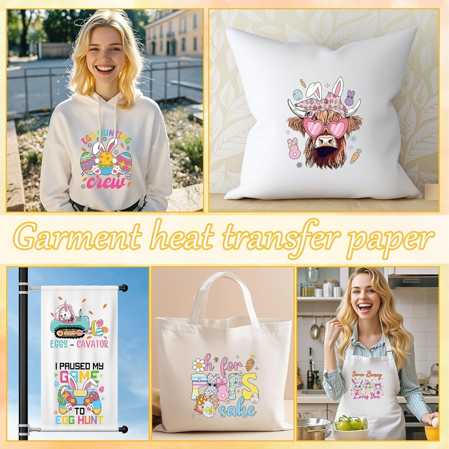Happy Easter DTF Transfers Ready to Press, 30 PCS Cute Bunny & Gnome Iron-On Decals, Festive Holiday Heat Transfer Vinyl for T-Shirts, Easter Baskets, and DIY Crafts