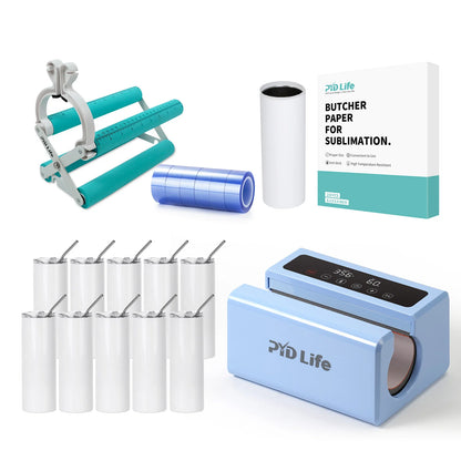Auto Tumbler Heat Press Sublimation Starter Benginers Kit Bundle with Sublimation Tumblers,Sublimation Tape,Cups Cradle with Clamp and Butcher Paper (4 Options)